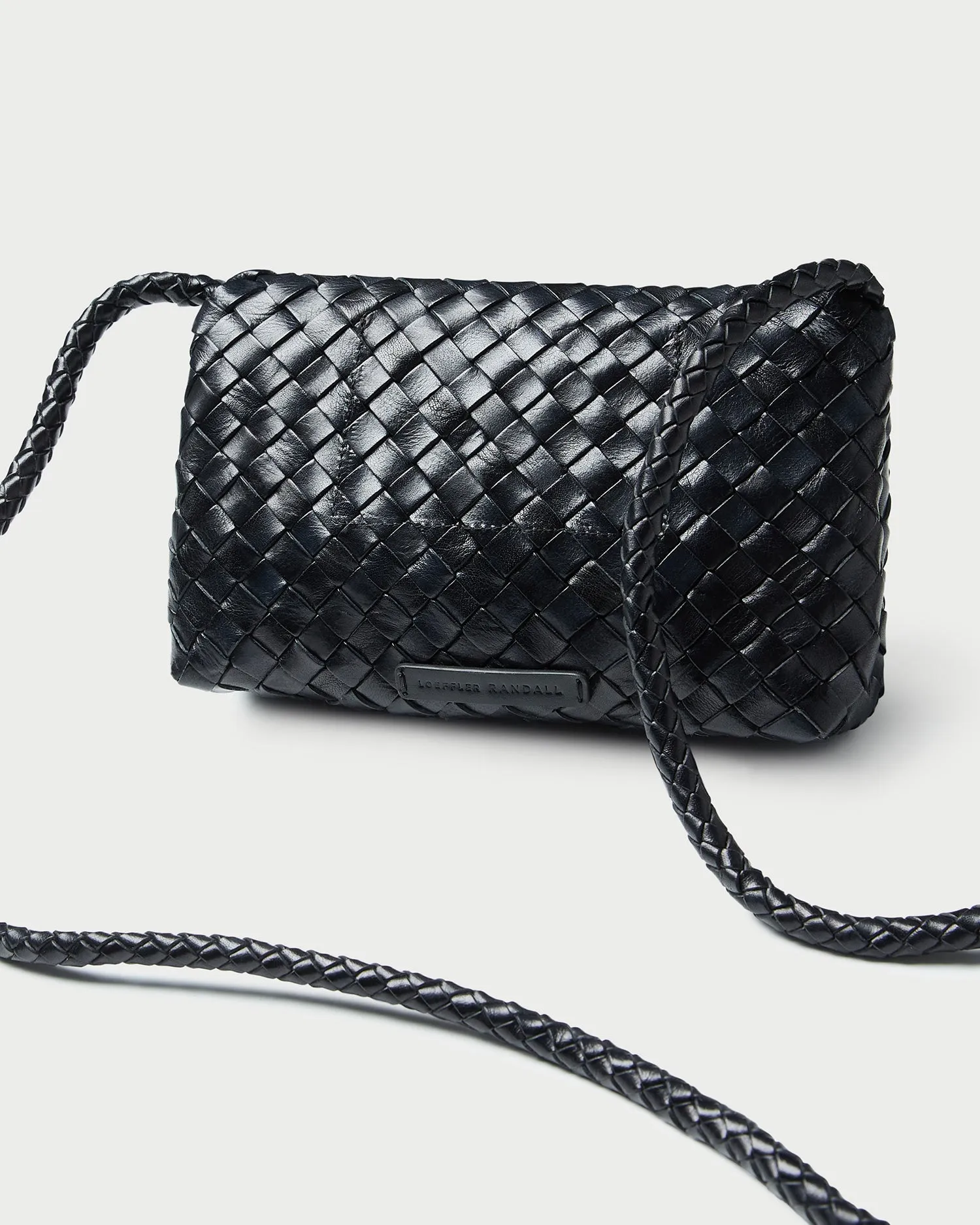 Vinnie Black Leather Woven Crossbody