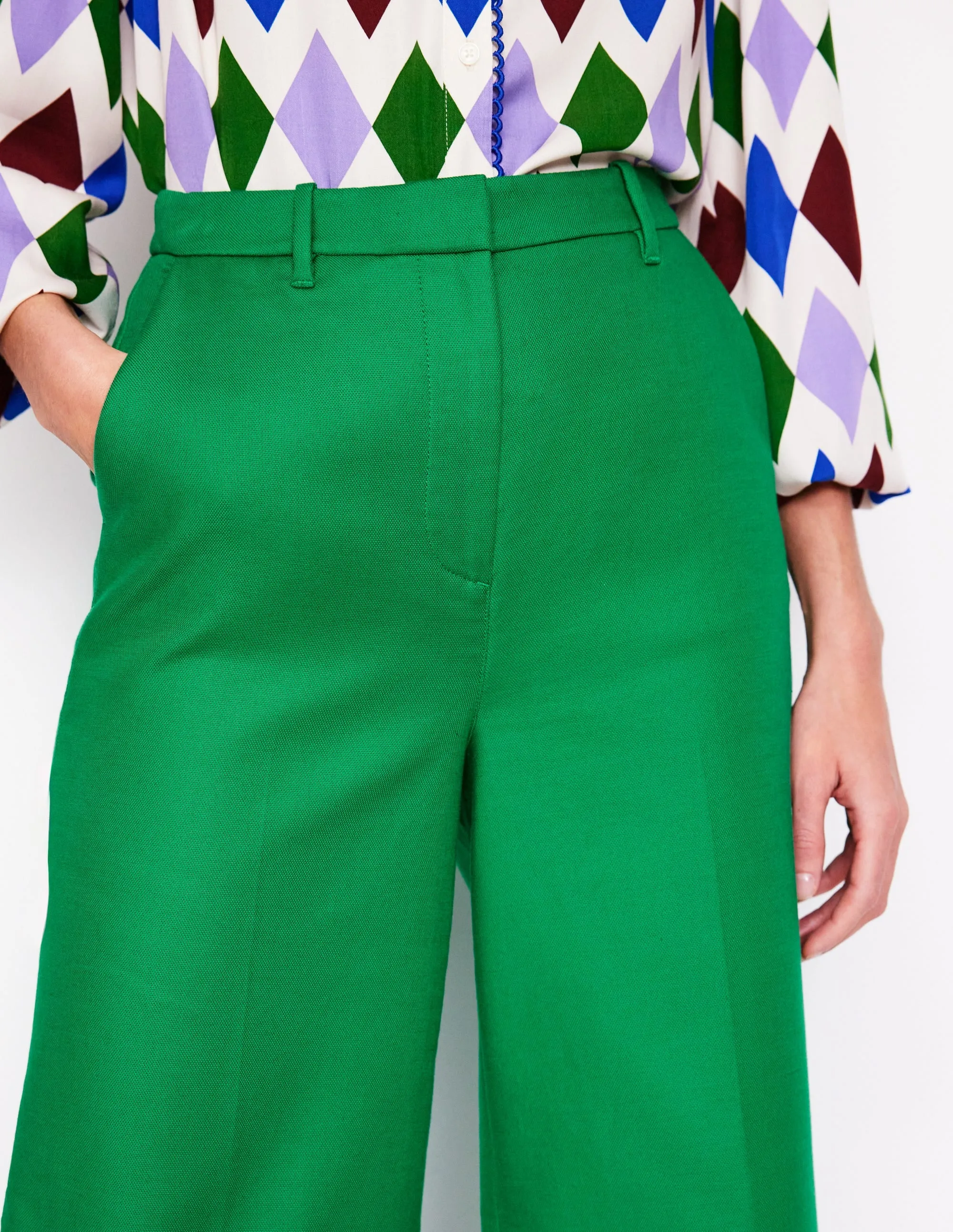 Wide Flare Trousers-Rich Emerald