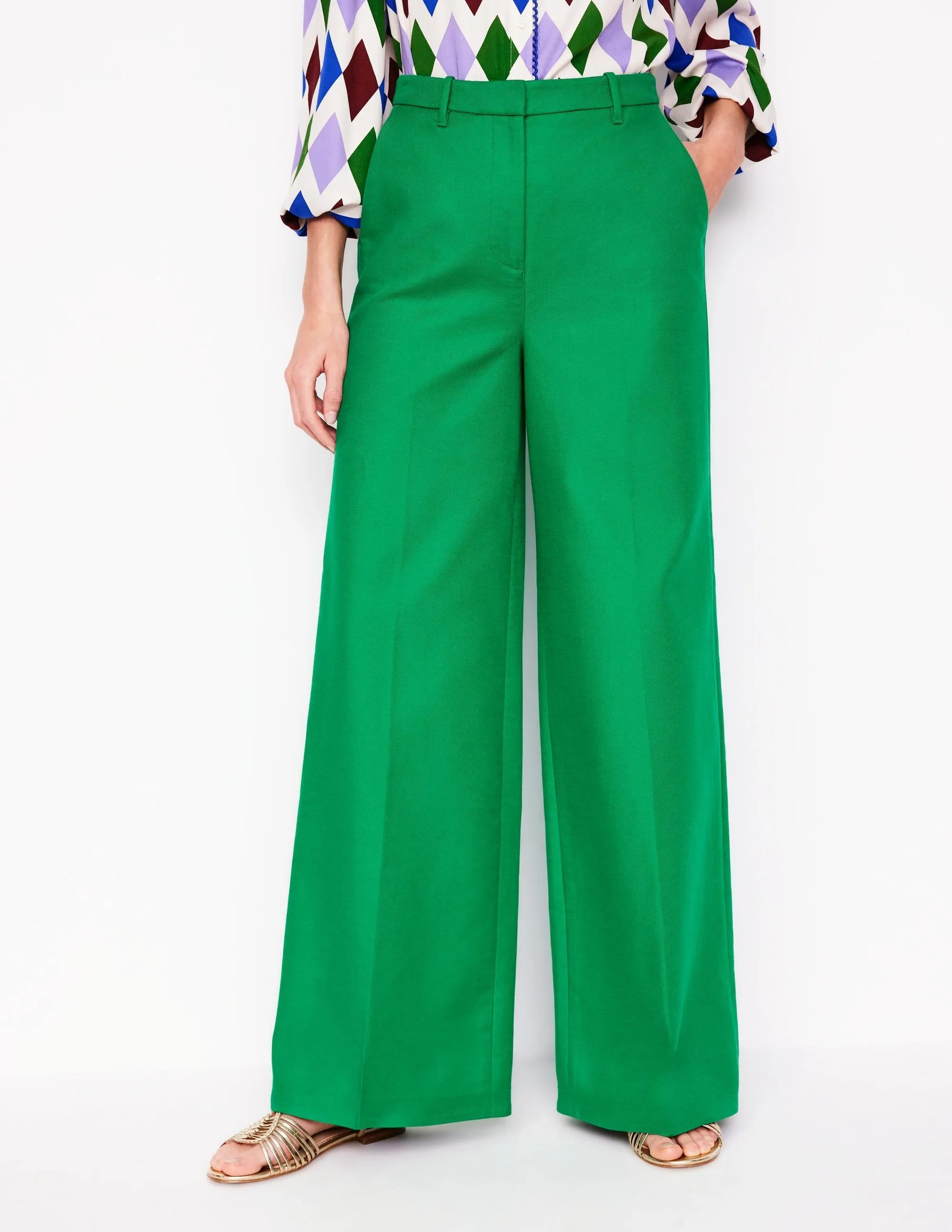 Wide Flare Trousers-Rich Emerald
